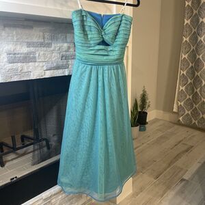 Tadashi Woman Turquoise Strapless Midi Dress Sz 4 Formal Wedding Party Cocktail
